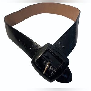 Ann Taylor Chunky Patent Black Belt with Tan Interior Statement Chic